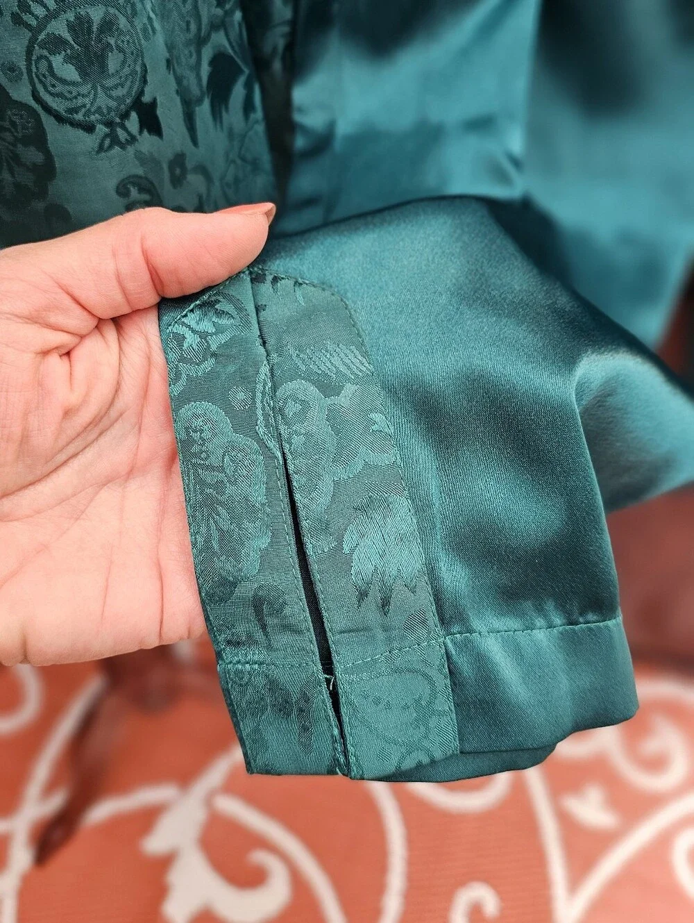 Vintage 90s Victoria’s Secret Deep Green Jacquard Satin Pajama Set M
